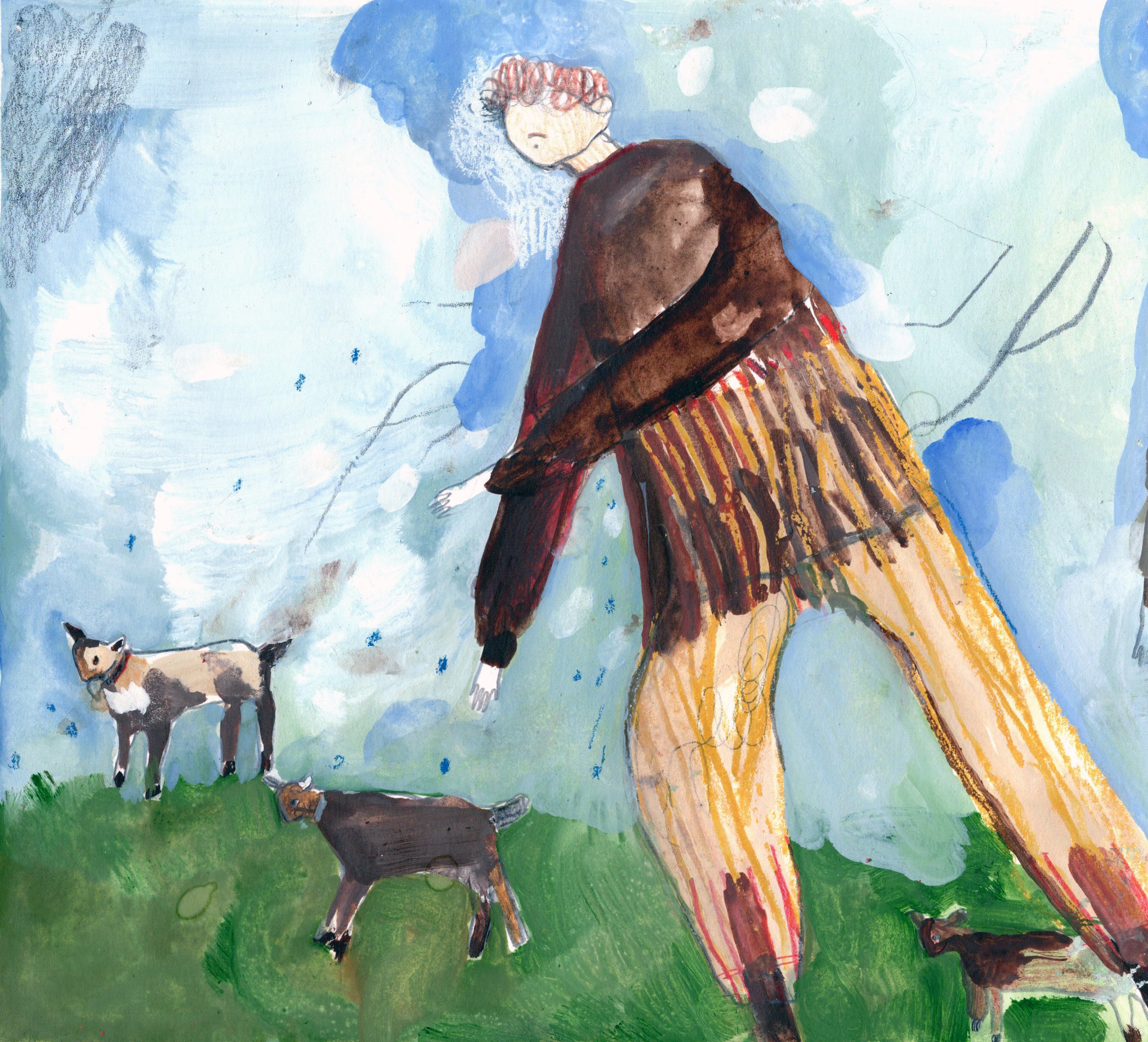 Melissa Kime 'Goat Boy', 2023 Acrylic, gouache, pencil on paper 21x23cm